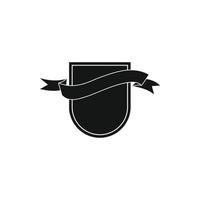 Black shield with ribbon icon, simple style vector