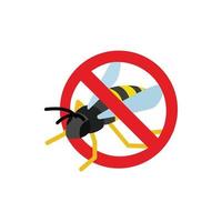 Warning sign with wasp icon, isometric 3d style vector