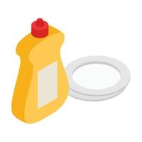 Detergent and plate isometric 3d icon vector