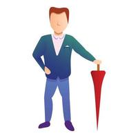 Businessman red umbrella icon, cartoon style vector