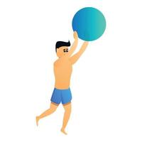 Man play beach ball icon, cartoon style vector