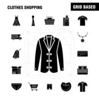 Clothes Shopping Solid Glyph Icons Set For Infographics Mobile UXUI Kit And Print Design Include Belt Cloths Holding Belt Leather Belt Credit Card Eps 10 Vector