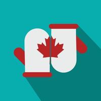 Mittens with a maple leaf icon, flat style vector