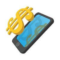 teléfono inteligente con dólar en un icono de dibujos animados de pantalla vector