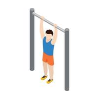 Man doing pull-up icon, isometric 3d style vector