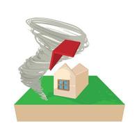 casa destruida por icono de huracán, estilo de dibujos animados vector