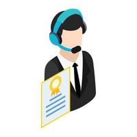 Call center operator with headset icon vector