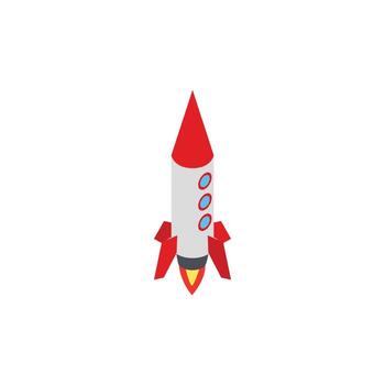 Red and gray rocket icon, isometric 3d style vector