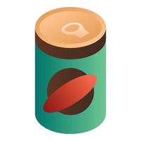 Green bean tin can icon, isometric style vector