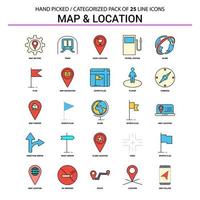 conjunto de iconos de línea plana de mapa y ubicación diseño de iconos de concepto de negocio vector