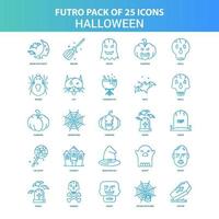 25 Green and Blue Futuro Halloween Icon Pack vector