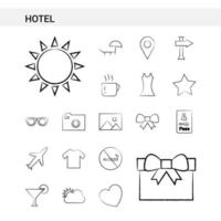 estilo de conjunto de iconos dibujados a mano de hotel aislado en vector de fondo blanco