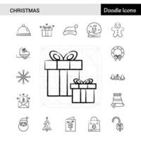 conjunto de 17 iconos dibujados a mano de navidad vector