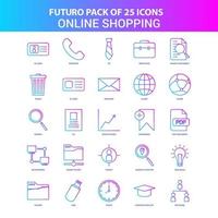 25 paquete de iconos de compras en línea futuro azul y rosa vector