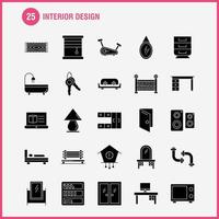 Interior Design Solid Glyph Icons Set For Infographics Mobile UXUI Kit And Print Design Include Carpet Furniture Household Window Home House Door Entrance Eps 10 Vector