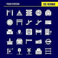 Train Station Solid Glyph Icons Set For Infographics Mobile UXUI Kit And Print Design Include Entrance Railway Station Subway Train Railroad Railway Sign Icon Set Vector