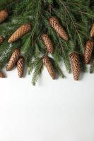 Holidays greeting card or banner composition with pine tree branches. Merry Christmas background and Happy New Year 2023. photo