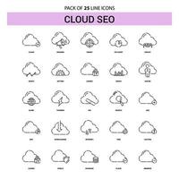 conjunto de iconos de línea seo en la nube 25 estilo de contorno discontinuo vector