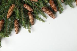 Holidays greeting card or banner composition with pine tree branches. Merry Christmas background and Happy New Year 2023. photo