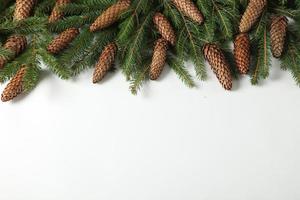 Holidays greeting card or banner composition with pine tree branches. Merry Christmas background and Happy New Year 2023. photo