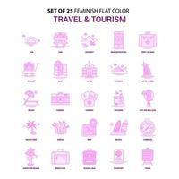 conjunto de 25 iconos femeninos de viajes y turismo de color plano rosa vector