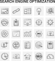 25 iconos de optimización de motores de búsqueda dibujados a mano conjunto de garabatos vectoriales de fondo gris vector