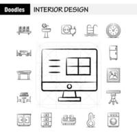 Interior Design Hand Drawn Icons Set For Infographics Mobile UXUI Kit And Print Design Include Medical File Document Table Bidet Furniture Water Mirror Eps 10 Vector