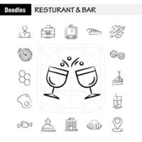 Restaurant And Bar Hand Drawn Icon for Web Print and Mobile UXUI Kit Such as Casino Gambling Game Group House Camera Entertainment Image Pictogram Pack Vector