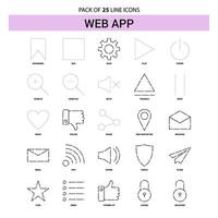 conjunto de iconos de línea de aplicación web 25 estilo de contorno discontinuo vector