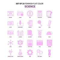 conjunto de 25 conjunto de iconos rosa de color plano de ciencia femenina vector