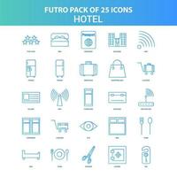 paquete de 25 iconos de hotel futuro verde y azul vector