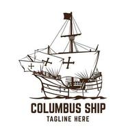 Columbus ship logo design vector illustration in hand drawn style