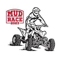 quad atv carreras deportivas extremas en el diseño del logotipo de la insignia, bueno para el diseño de camisetas y el logotipo del evento del campeonato vector