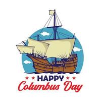 ilustración de vector de diseño de logotipo de barco columbus en estilo dibujado a mano