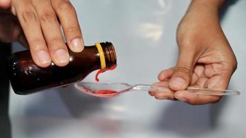 Antipyretic syrup and spoon, Cough and Cold medicine photo