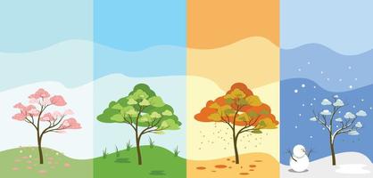 Árbol de 4 estaciones con paisaje todo el año diferente en el medio ambiente vector