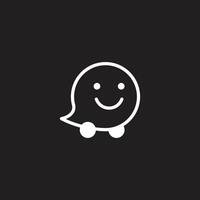 eps10 white vector smiling Waze abstract line art icon isolated on black background. Location GPS outline symbol in a simple flat trendy modern style for your website design, logo, and mobile app