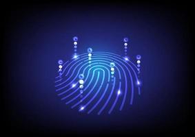 Abstract security concept. Fingerprint and lighting on futuristic technology background. Vector illustration.