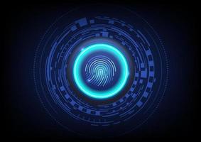 Futuristic fingerprint round button. Biometric data security concept. Vector illustration.