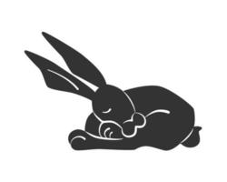 Black Rabbit lying down. Minimalist vector illustration black color on white background