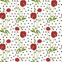 Vector pattern seamless red poppies on a white spotted background, for on-screen or printed design on paper or fabric