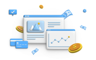 Conceito de gestão financeira de ilustração 3D e investimento, modelo de banner de pagamento com dinheiro. png
