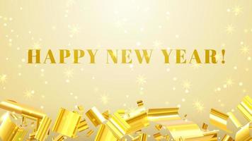 Golden realistic confetti with sparkles and happy new year on white background vector