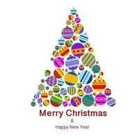 Christmas tree made of colorful toys in a flat style on a white background. vector