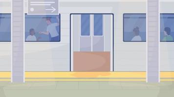 Animated urban training illustration. Man running across subway station. Sports life. Looped flat color 2D cartoon character animation video in HD with train on transparent background
