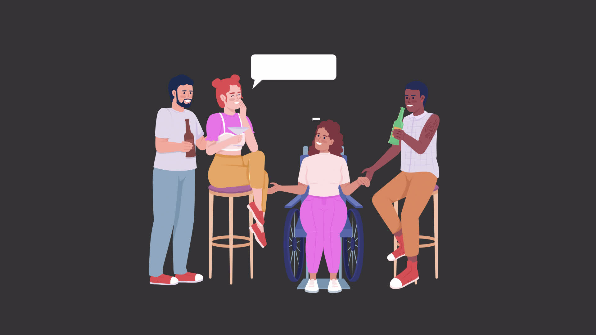 Animated youth in bar characters. Dealing with disability. Full body flat people on black background with alpha channel transparency. Colorful cartoon style HD video footage for animation 14212881 Stock Video at Vecteezy Animated youth in bar characters. Dealing with disability. Full body flat people on black background with alpha channel transparency. Colorful cartoon style HD video footage for animation 14212881 Stock Video at Vecteezy