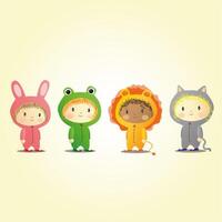 cute children in animal costumes vector