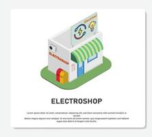 3D Shop Building With Logo Electro Noodle Fast Food Simple vector
