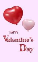 Valentine s Day background. Realistic design with balloons in 3d. Red sign love. Red balloons shape of heart. Bright holiday composition.