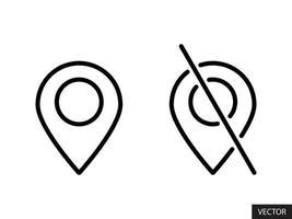 Location on-off, enable-disable GPS icons in line style design isolated on white background. Editable stroke. vector